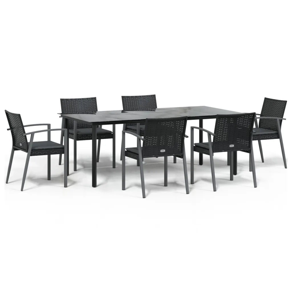 Set Pranzo da Giardino 7 pz con Cuscini in Polyrattan e Acciaio