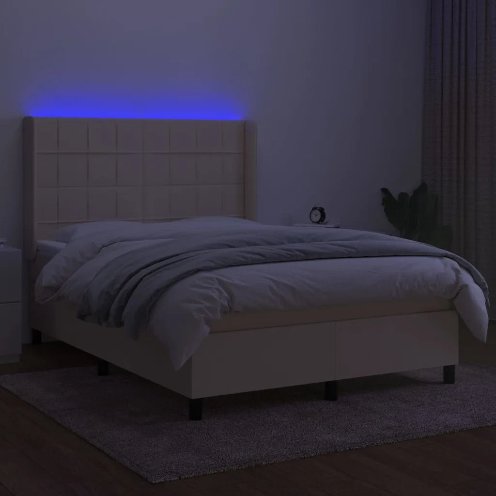 Letto a Molle con Materasso e LED Crema 140x190 cm in Tessuto 3138314