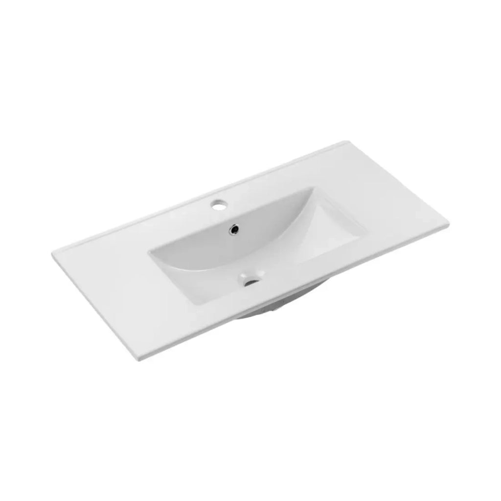 Set bagno sospeso VANO effetto rovere e bianco 80cm: mobile sotto lavabo con cassetti + lavabo incassato