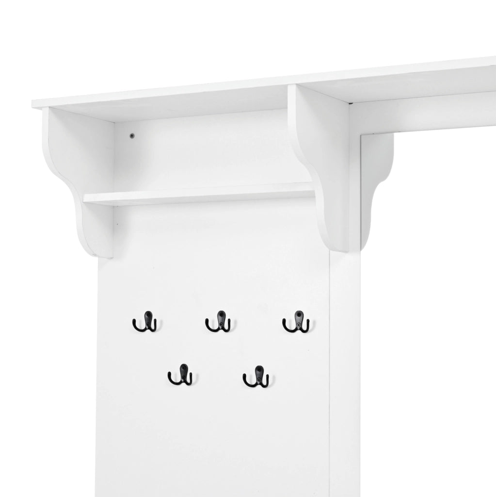 Mobile da ingresso 100x40x180 cm con specchio, 5 ganci e 2 armadietti in MDF bianco
