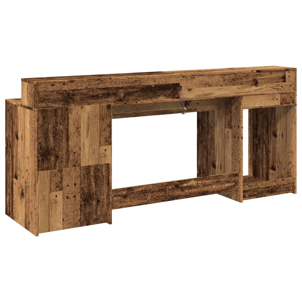 Scrivania tavolo postazione di lavoro mobile per computer studio con luci a LED legno vecchio legno ingegnerizzato marrone 02_0023437