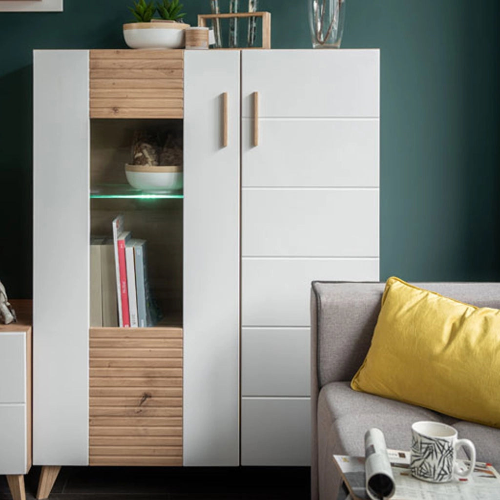 Mobile Espositore Cetona, Vetrina 4 Ripiani, 96x35x125.5h cm Marrone Rovere Nodi