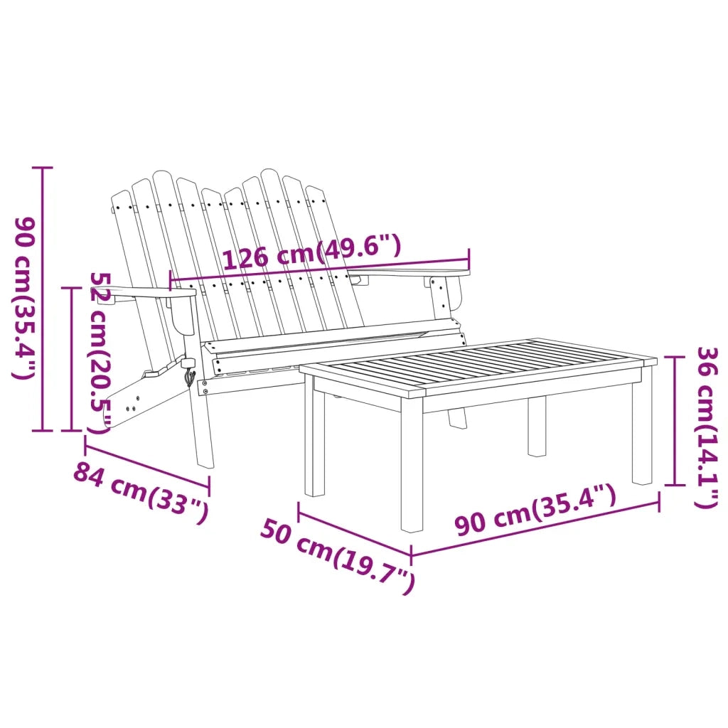Set da Salotto Giardino Adirondack 2pz Legno Massello di Acacia 360041