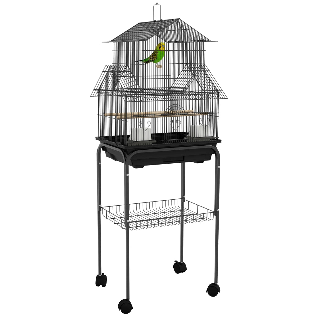 Gabbia per Uccelli Design con Mangiatoie, Trespoli e 3 Porte ¨C zephmum ¨C Nero