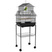 Gabbia per Uccelli Design con Mangiatoie, Trespoli e 3 Porte ¨C zephmum ¨C Nero