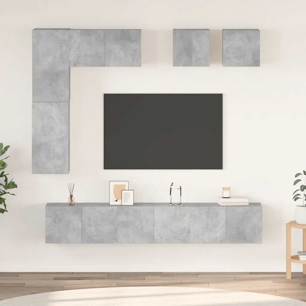 Set Porta TV 8 pz Grigio Cemento in Truciolato  cod mxl 64440