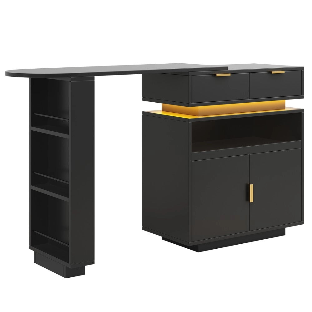 Tavolo Bar Allungabile con Vano Contenitore e LED ¨C Xylo ¨C Nero, 115-183x40x99 cm