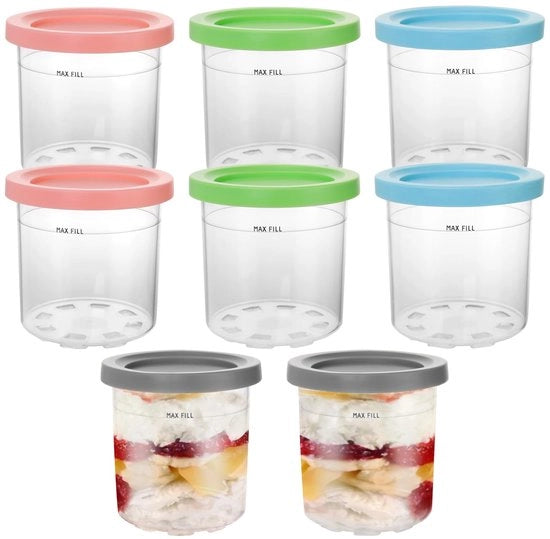 I Jsbekers 450ml - I Jsbekers Herbruikbili - Deksel in 4 Colori - Plastica - Transparente - Adatto per Milkshakes/Smoothies - I Jscontenitori