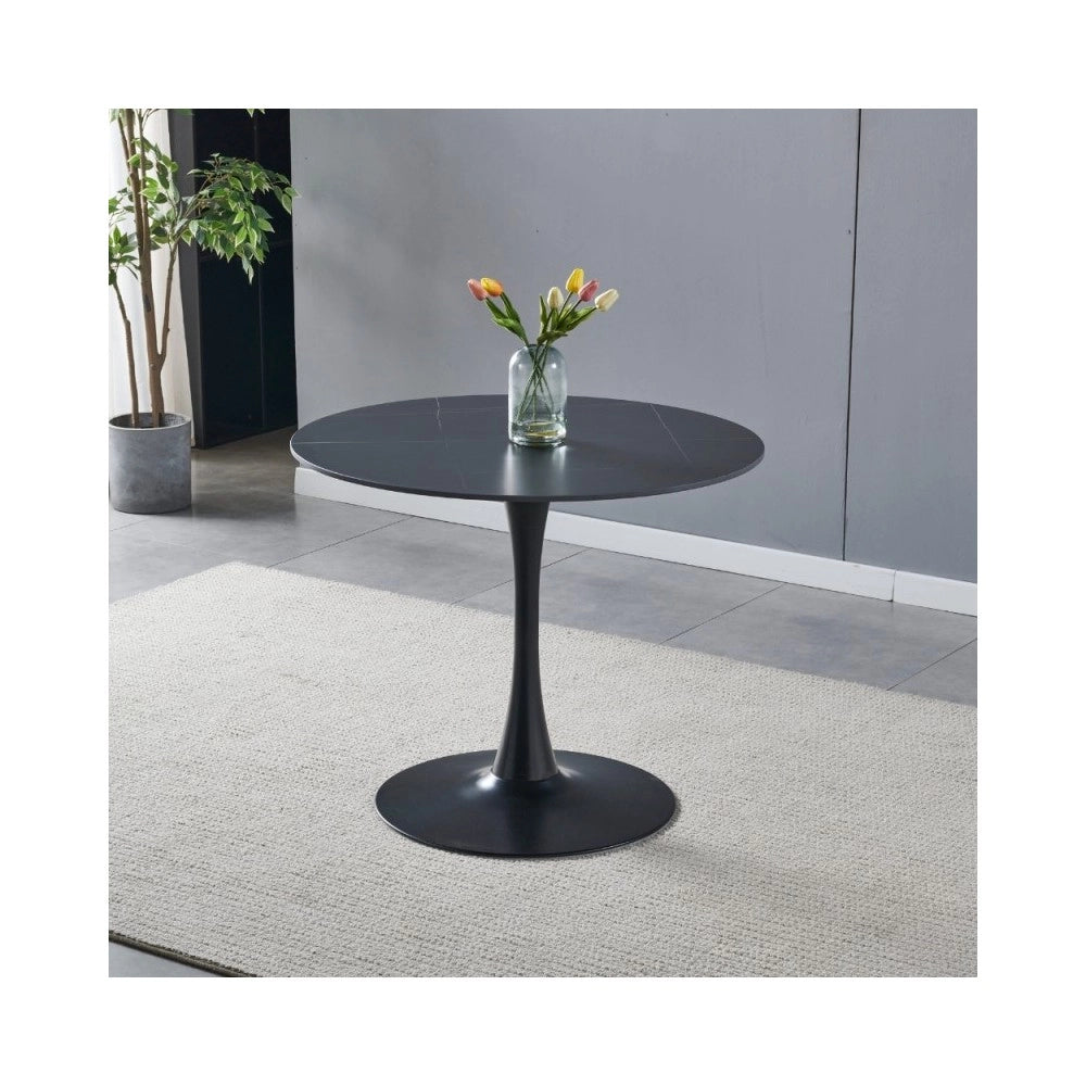 Tavolo rotondo Dot piano ceramica effetto marmo nero e oro