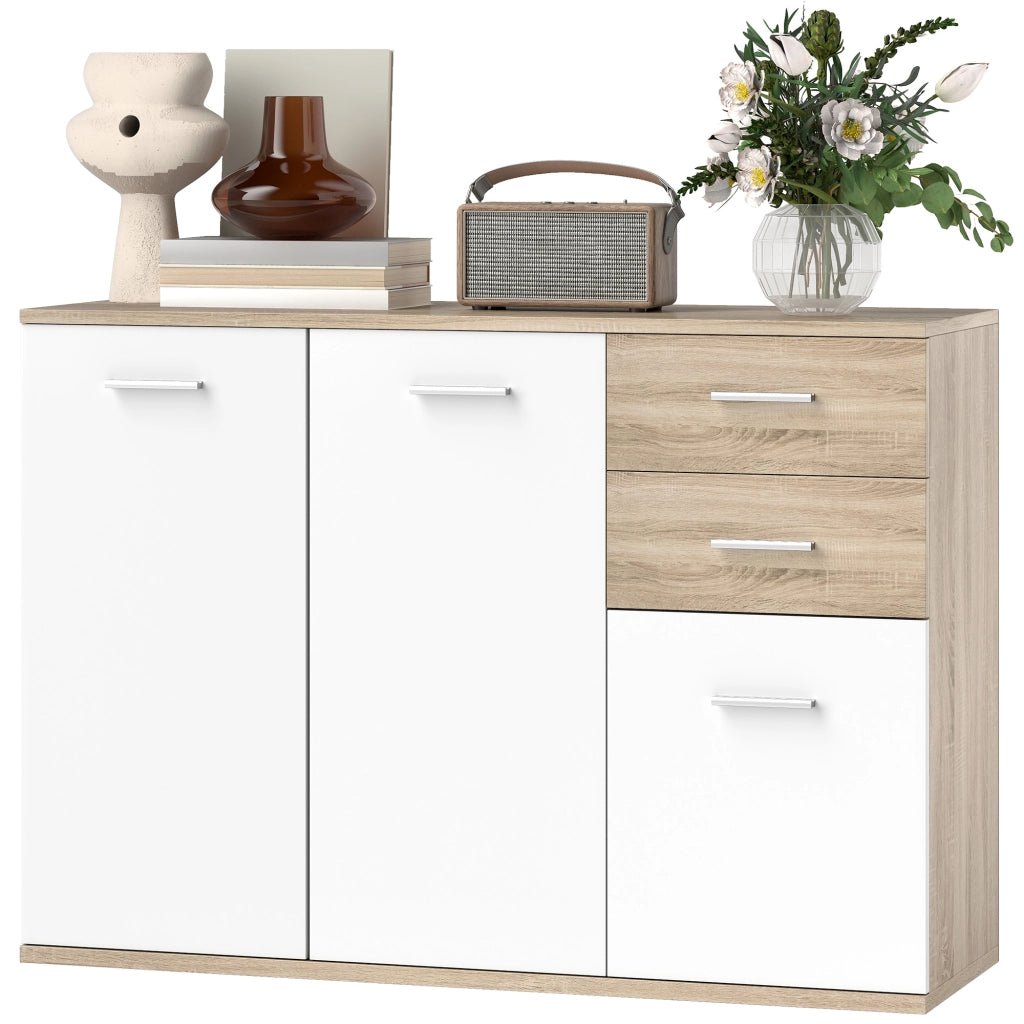 Credenza con 2 cassetti e 3 ante ¨C Xylo ¨C Bianco e legno naturale 106x35x76 cm