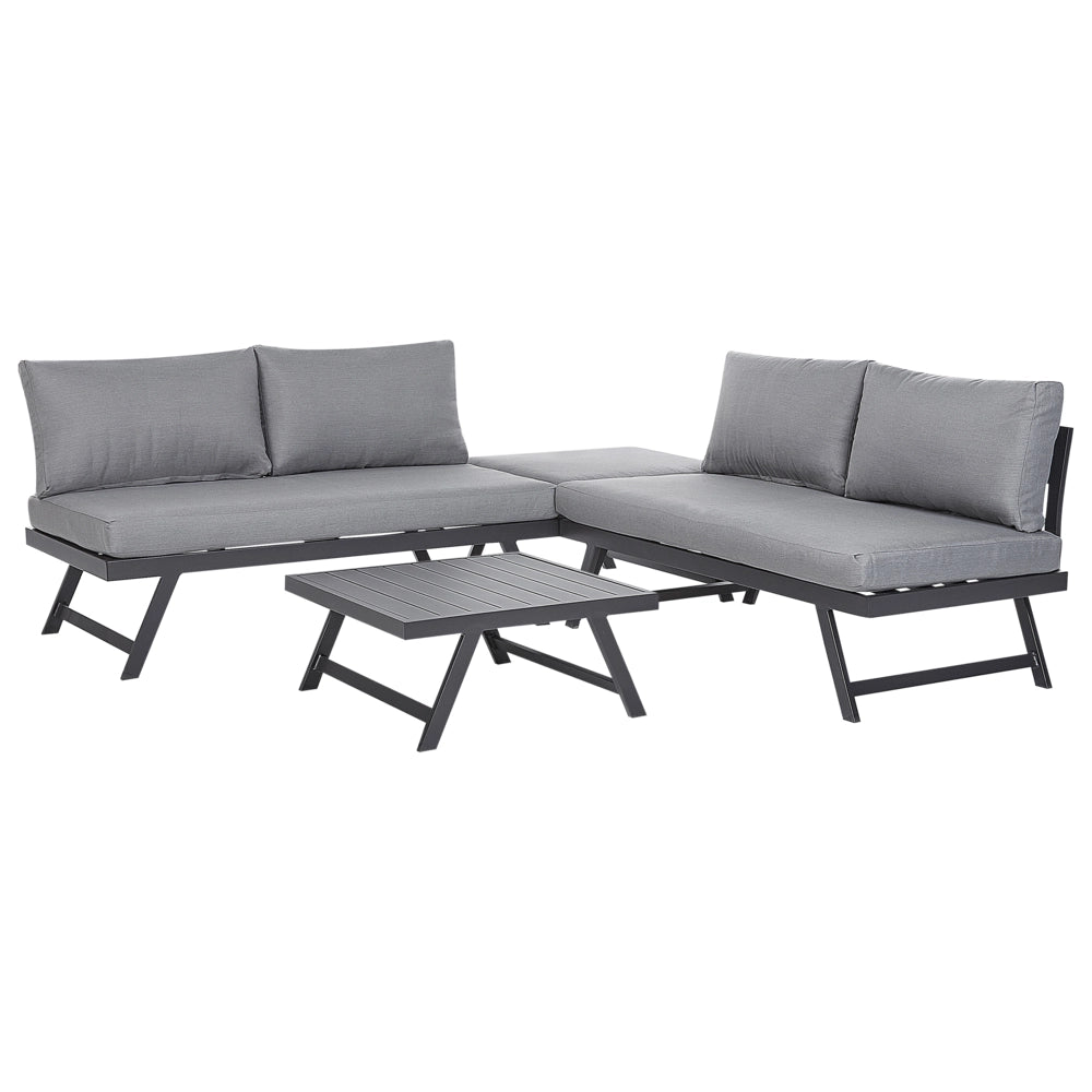 Set di 7 copricuscini per sedie da giardino in tessuto grigio scuro resistente ai raggi UV e all'acqua, rimovibili.