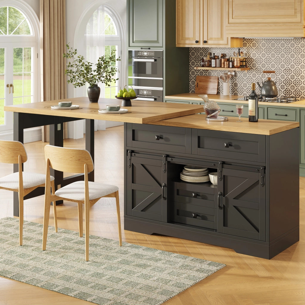 Tavolo da pranzo multifunzione con mobile laterale; ante scorrevoli; pannelli girevoli a 360°; nero; 120 × 40 × 72 cm