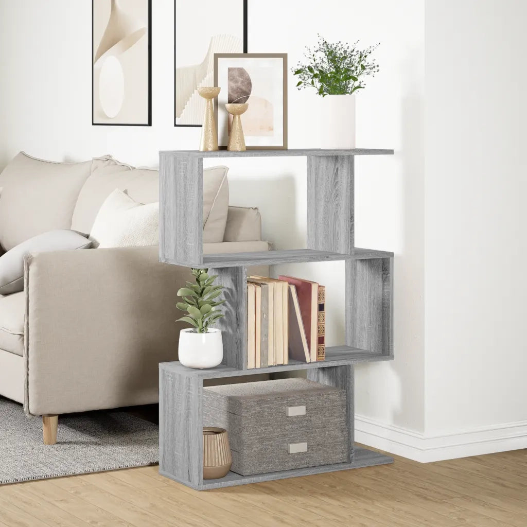 Libreria Divisorio 3 Piani-Scaffale per Libri-Mobile di Stoccaggio Grigio Sonoma 70x24x97 cm Truciolato