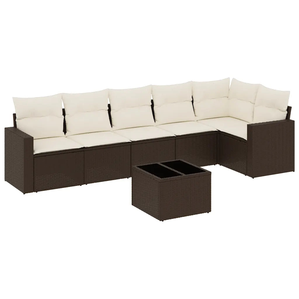 vidaXL Set Divani da Giardino 7 pz con Cuscini Marrone in Polyrattan