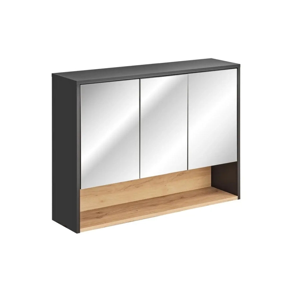 Mobile alto per il bagno TALOKA – 3 porte specchio – Grigio antracite e rovere chiaro – L100 cm – Sospeso