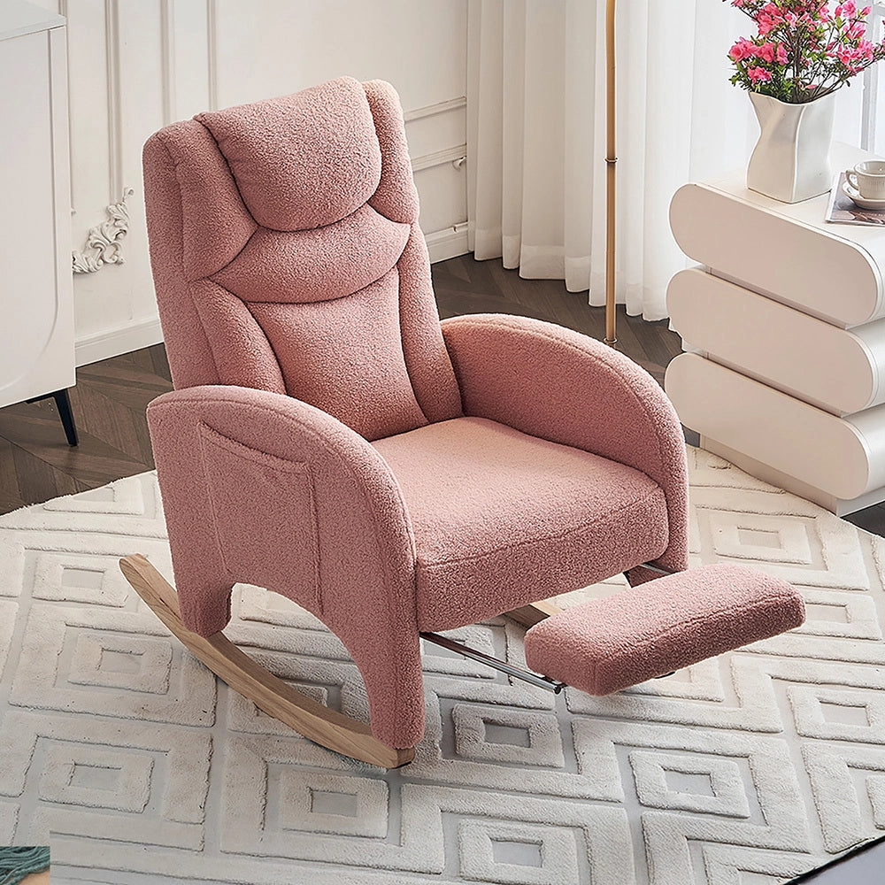 Poltrona a dondolo relax - Xylo - Tappezzeria Teddy rosa - Capacit?? di carico 110 kg