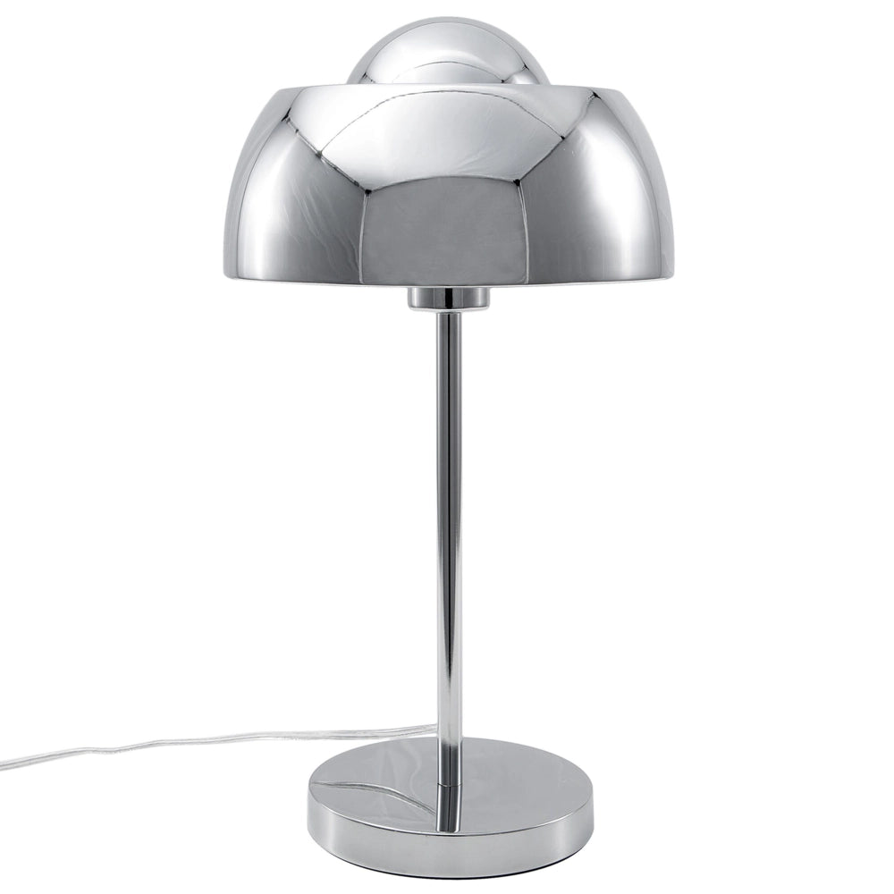 Lampada da Tavolo Comodino Luce Metallo Argento Base Rotonda Cupola Paralume Industriale
