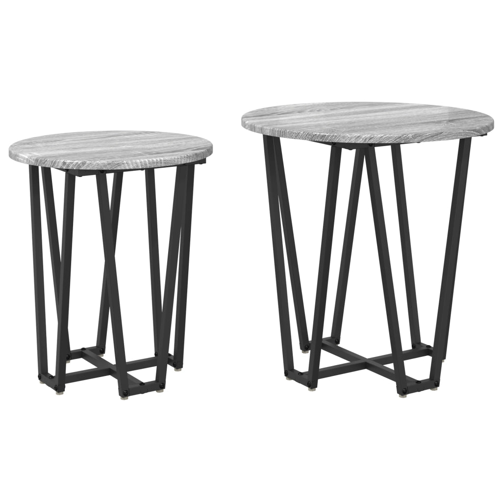Set di 2 tavolini Grigio Sonoma in legno ingegnerizzato e metallo
