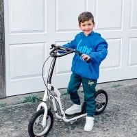 Monopattino con Manubrio Regolabile, Ruote Grandi, 2 Freni e Telaio in Metallo, per Bambini 5+ Anni, Max 100kg, 120x58x85-95cm, Bianco