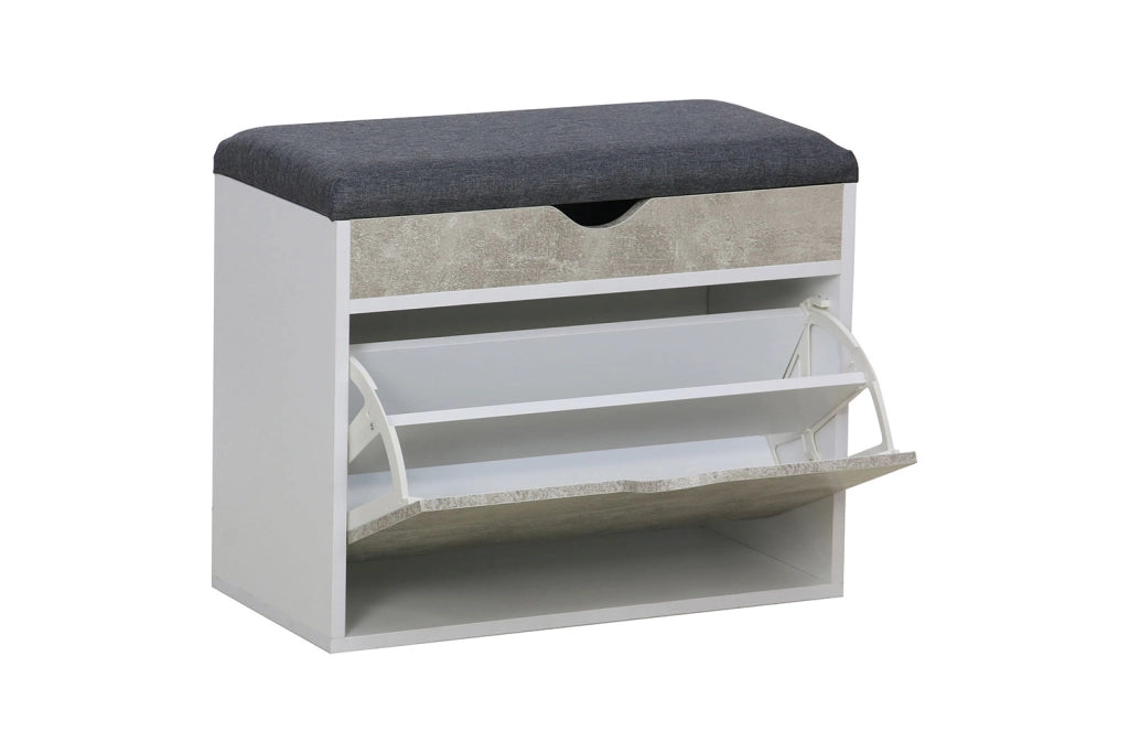 Scarpiera Panca con Scomparto e Cuscino 60x30x50 cm in Truciolare e Poliestere Grigio e Cemento