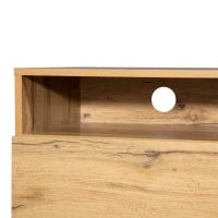 Mobile TV Moderno Colorblocking con Venature in Legno e Superficie Lucida, Design Irregolare, Senza Maniglia, Rovere + Antracite, Nero