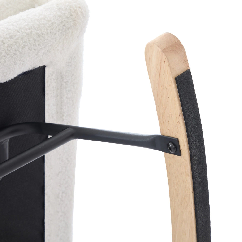 Sedia a dondolo 73x92x102 cm con cuscino per il collo e lombare e poggiapiedi in tessuto teddy bianco