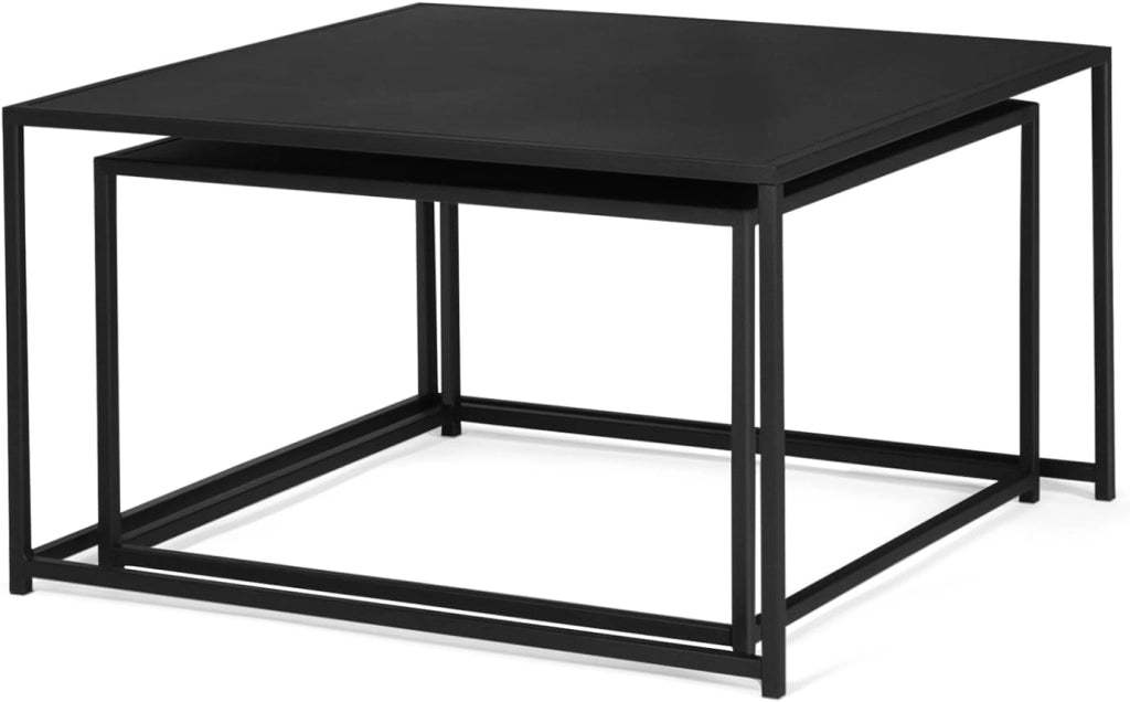Set di 2 tavolini DAVIS 60/70 in metallo nero opaco, design industriale