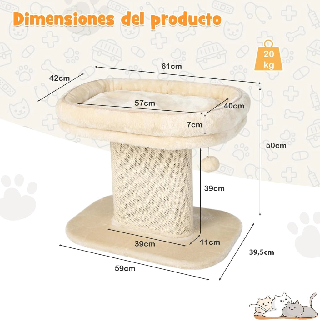 Tiragraffi piccolo, altezza 50 cm, tiragraffi per gatti con seduta in peluche e colonna in sisal e palla, albero da arrampicata in legno stabile, per gatti