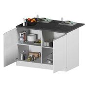 Isola da cucina Analiza, Mobile da cucina a 2 ante, Tavolo ausiliario portaoggetti, 100% Made in Italy, 125x90h90 cm, Bianco lucido e Ardesia