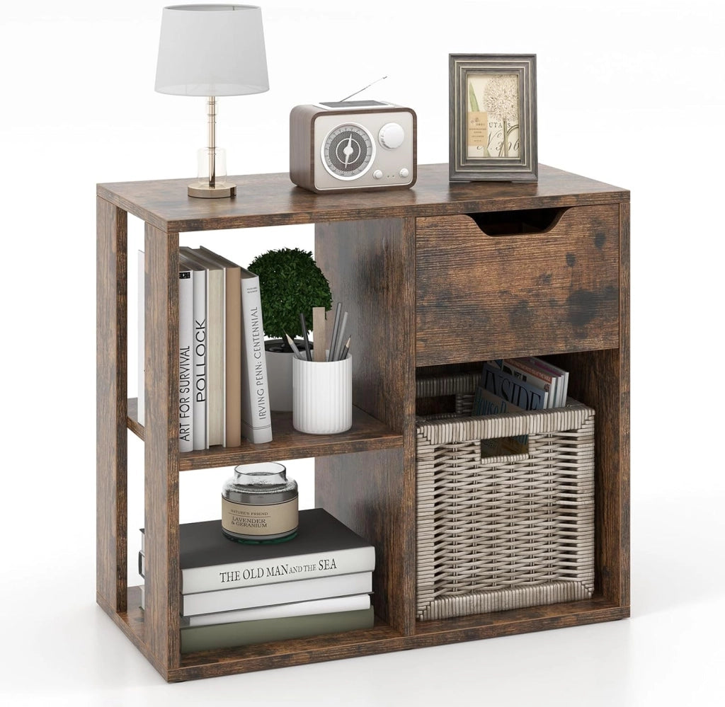 Scaffale portaoggetti con 3 cubi, 60 x 30 x 53 cm, libreria in legno indipendente, 2 livelli con 1 cassetto, mensola da esposizione per soggiorno, studio, ufficio (Bianco)