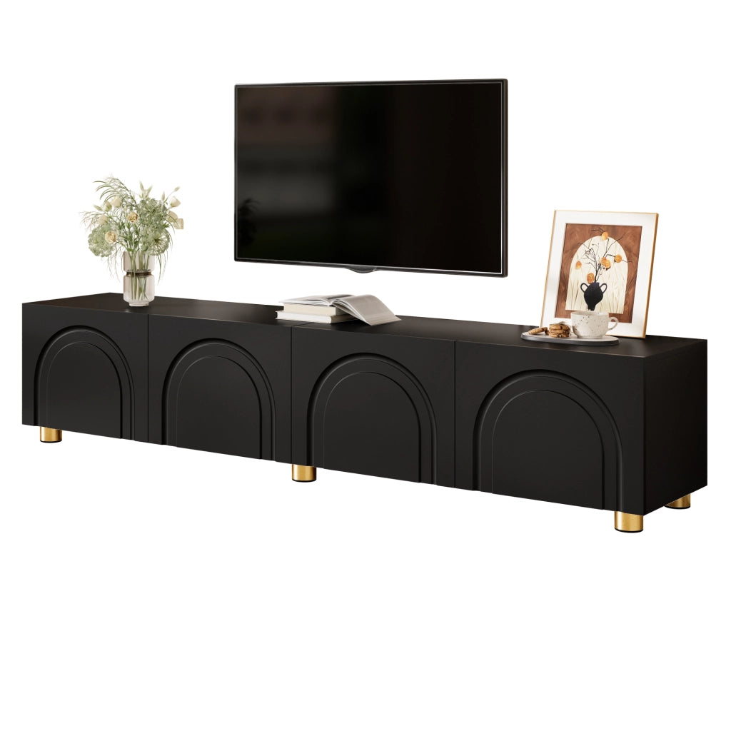 Mobile TV con 4 ante e vani interni; per soggiorno; in MDF e PB; 180×35×40 cm; nero