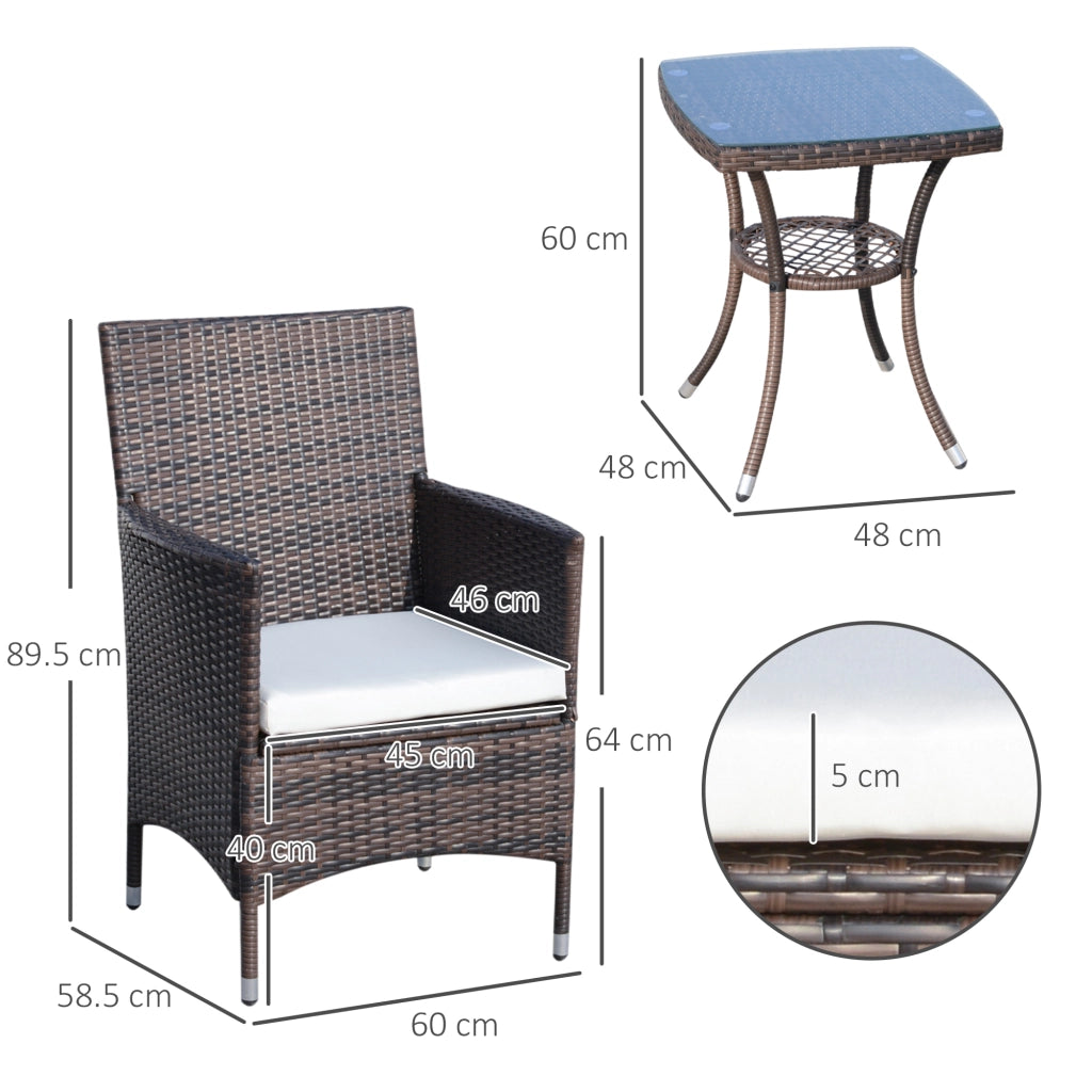 Set Giardino Tavolo con 2 Sedie ¨C zephmum ¨C Rattan Marrone con Cuscini