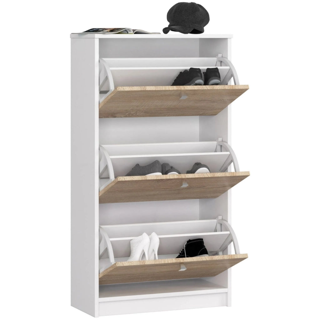 Scarpiera AKORD Bianco 60 cm 3 ante inserto frontale Sonoma Quercia 60x28,5x113 cm