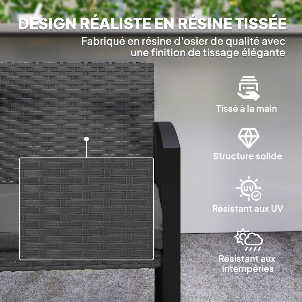 Panchina Giardino Set 2 Posti ¨C zephmum ¨C Resina Intrecciata Grigio Antracite 103x58x78cm