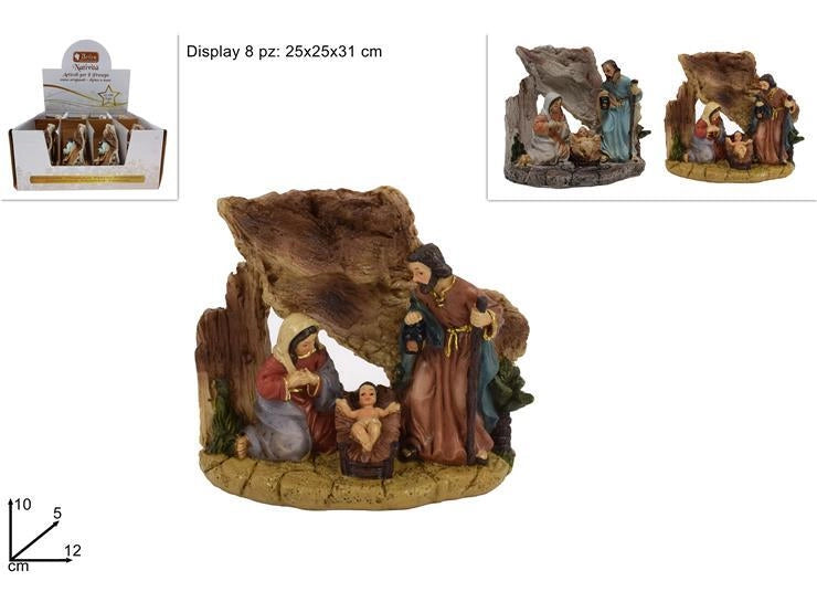 Presepe Natività con Tronco Albero Ulivo 10 cm