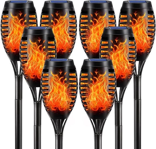 Lanterne solari per esterno da giardino su energia solare 8-pack 12 LED luce a fiamma realistica lampada per sentiero IP65 impermeabile per terrazza giardino prato (8-pack)