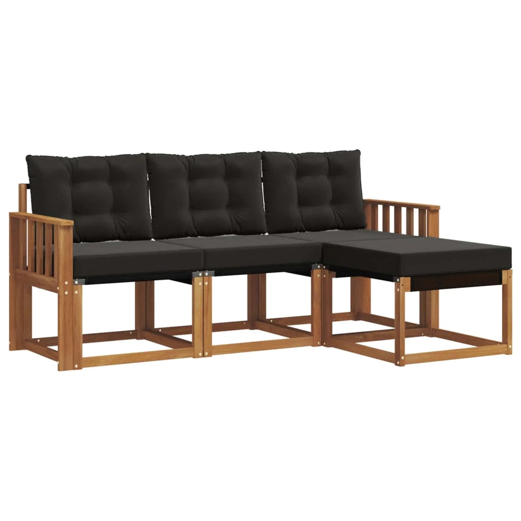 Set di divani da esterno con cuscino 4 pcs Naturale e Nero 3368543