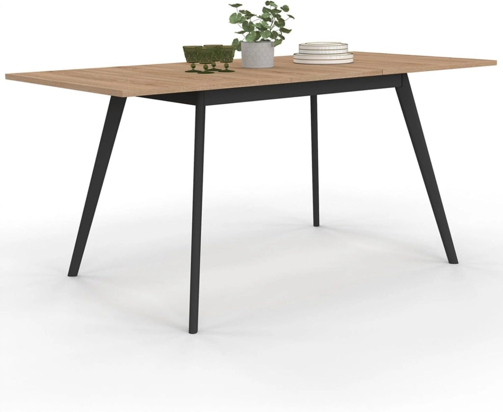 INGA Tavolo rettangolare allungabile scandinavo 4-8 persone piano in legno gambe nere 110-150 cm