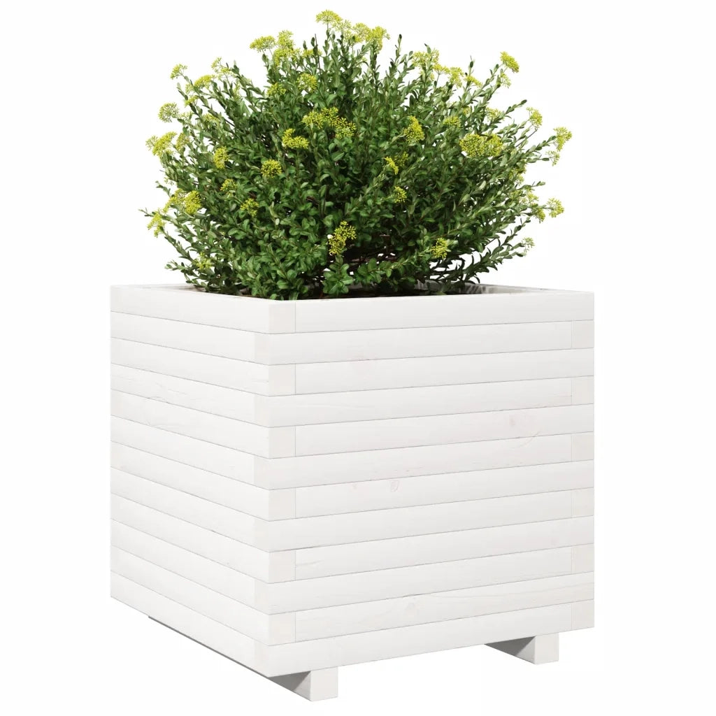 Fioriera da Giardino Bianca 50x50x49,5cm Legno Massello di Pino 3282515