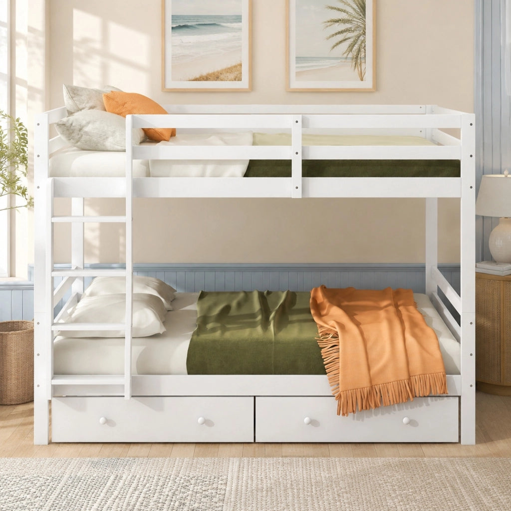LETTO a castello 140x200 cm in pino e MDF bianco con materasso incluso