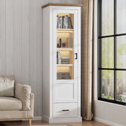 Vetrina Moderna Bianca 50x35x178 cm Mobile a Colonna con Luci LED e Presa USB