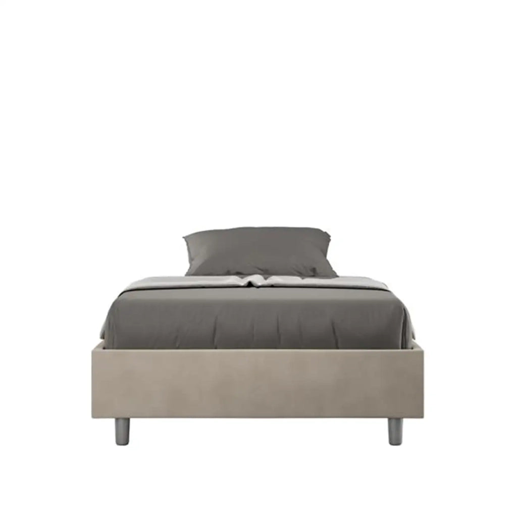 Letto una piazza e mezza senza rete imbottito 120x190 microfibra sabbia Azelia