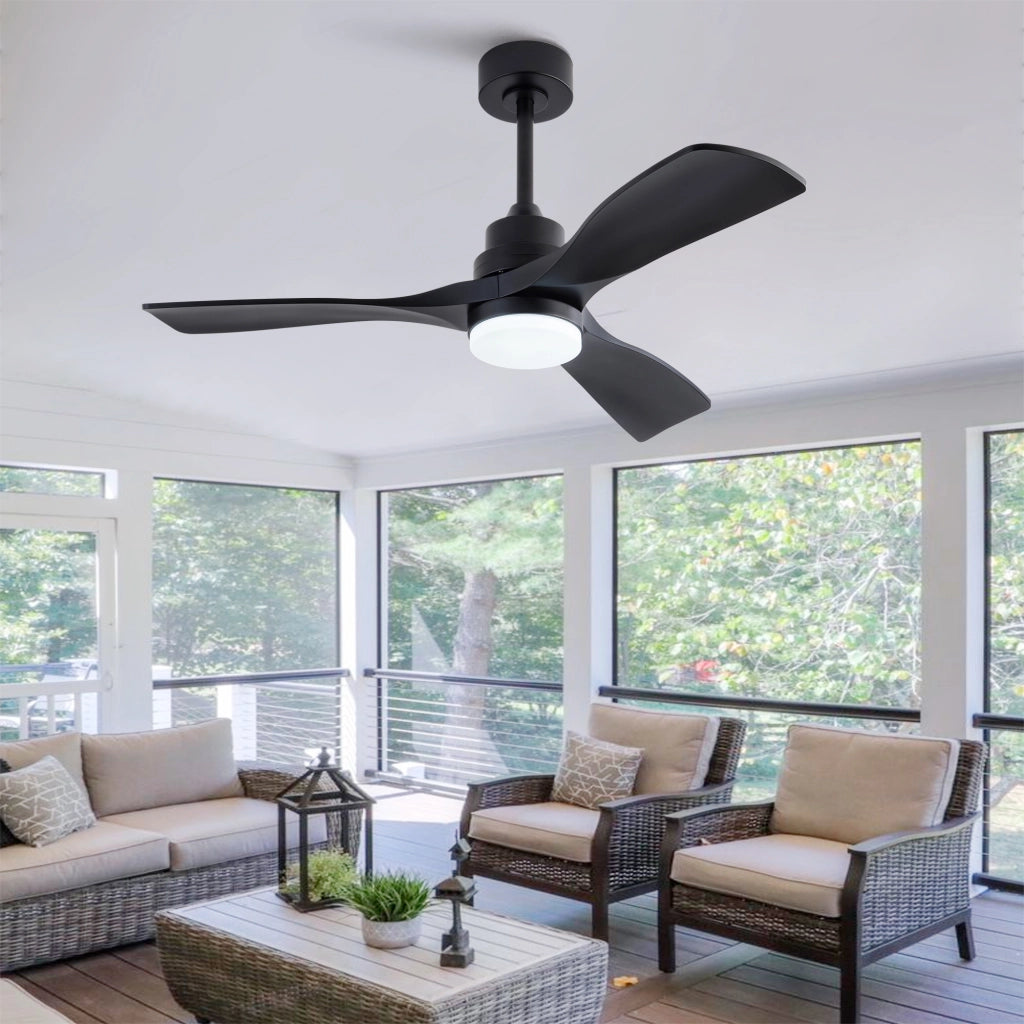 Ventilatore da soffitto nero con luce 107 cm 3 pale telecomando motore dc silenzioso reversibile memoria stile fattoria 220v