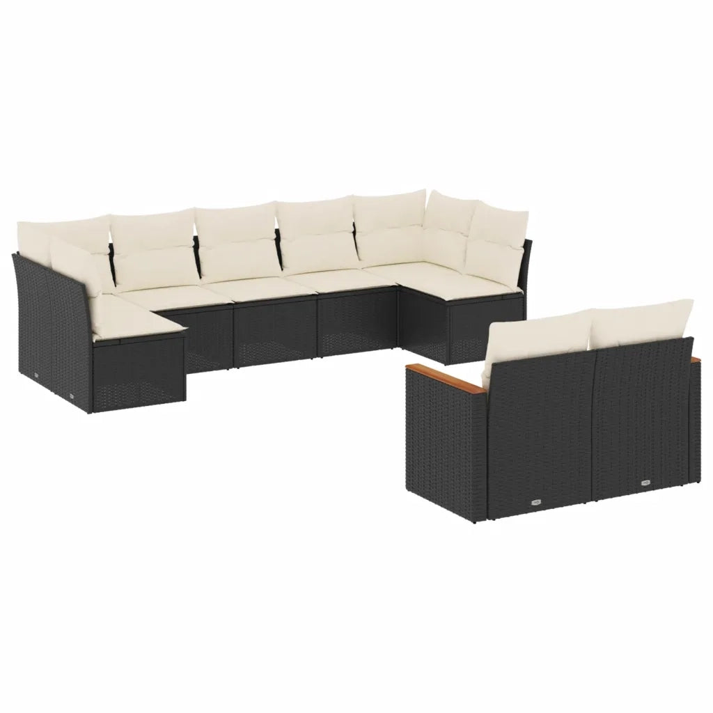 Set Divani da Giardino 9 pz con Cuscini Nero in Polyrattan 3226287