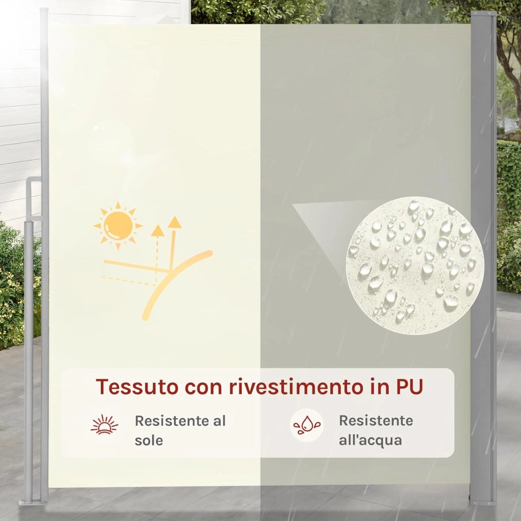 Paravento Esterno, Tenda Laterale Retrattile, 160x350 cm, Frangivista, Protezione Solare & Antivento, per Giardino, Balcone, Terrazza, Patio, Crema