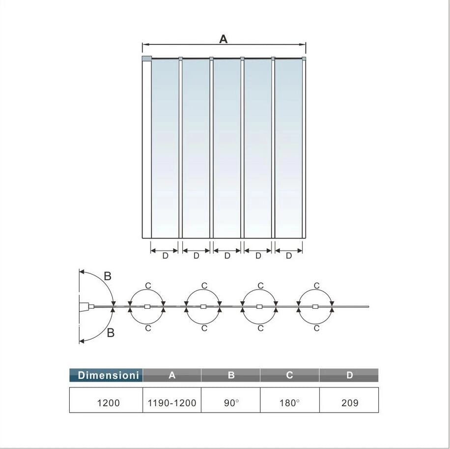 120x140 cm Sopravasca Parete Per Vasca Pieghevole a Libro 5 Antine Vetro Temperato Trasparente 4 mm Telaio Con Processo Di Elettroforesi