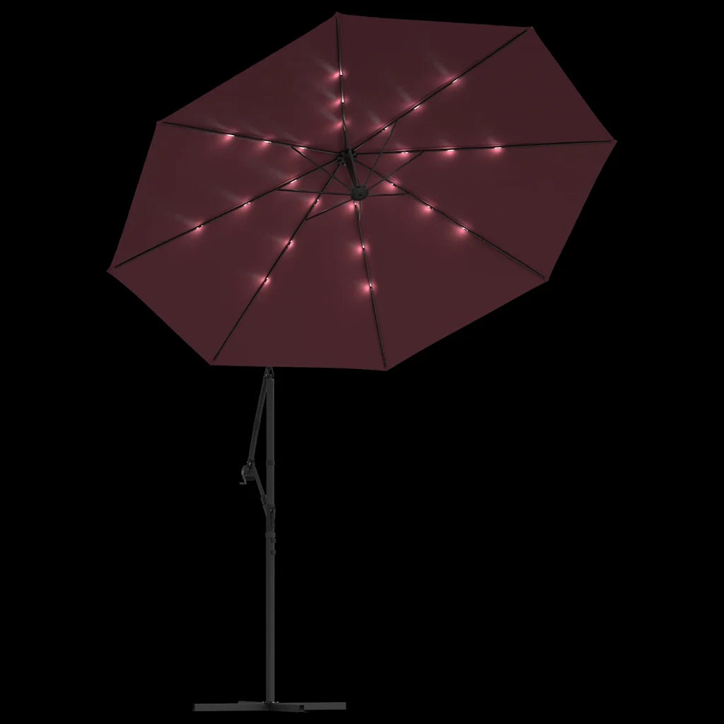 Ombrellone a Sbalzo con LED e Palo in Acciaio 300 cm Rosso Vino 313780
