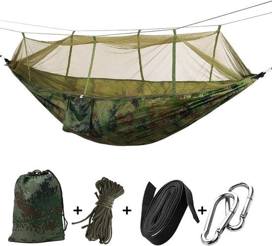 Materasso da Campeggio con Capanna - Tenda Paracadute Portatile per Due Persone - 260 * 140cm-102 * 55 pollici - Fino a 200 kg - Colore Mimetico