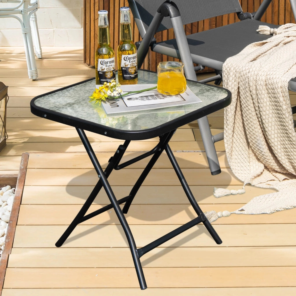 Tavolo bistr¨° quadrato con telaio antiruggine da patio, Tavolo da pranzo pieghevole con piano in vetro temperato-Tavoli da esterno