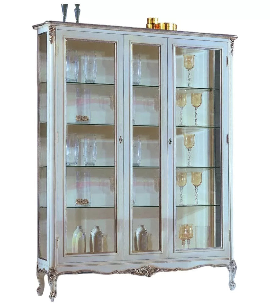 Vetrina 2 porte classica legno shabby bianco argento 164x51x215 - Mobili 2G